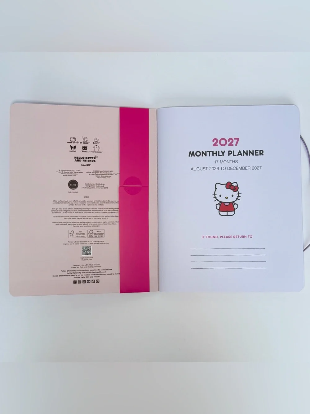 Sanrio Hello Kitty 17-month 2026-2027 Slim Thin Planner (HKF Classic Blush Pink)